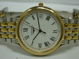 流當品拍賣 原裝 LONGINES 浪琴 石英 不鏽鋼包金雙色鏈 男錶