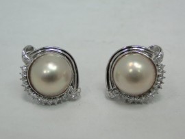 流當品拍賣 造型 13mm 南洋珍珠 K金 鑽耳環
