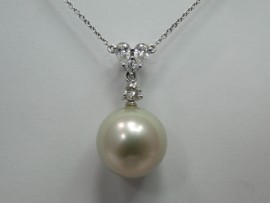 流當品拍賣 造型 12mm 南洋珍珠 K金鑽墬項鍊
