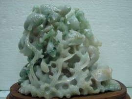 老坑 冰種 A貨 巧雕 珊瑚魚 翡翠 擺件 喜歡價可議