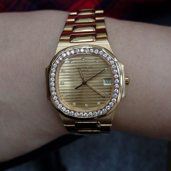 台北流當手錶拍賣 原裝 PATEK PHILIPPE 百達翡麗 3900 18K金 鑽圈 石英 男女錶 9成5新ZR374